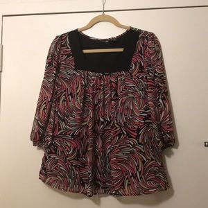 Pink, White, and Black Blouse